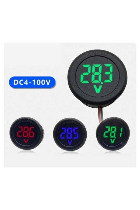 Yuvarlak DC Voltmetre 4&ndash;100 V Kırmızı Ekran