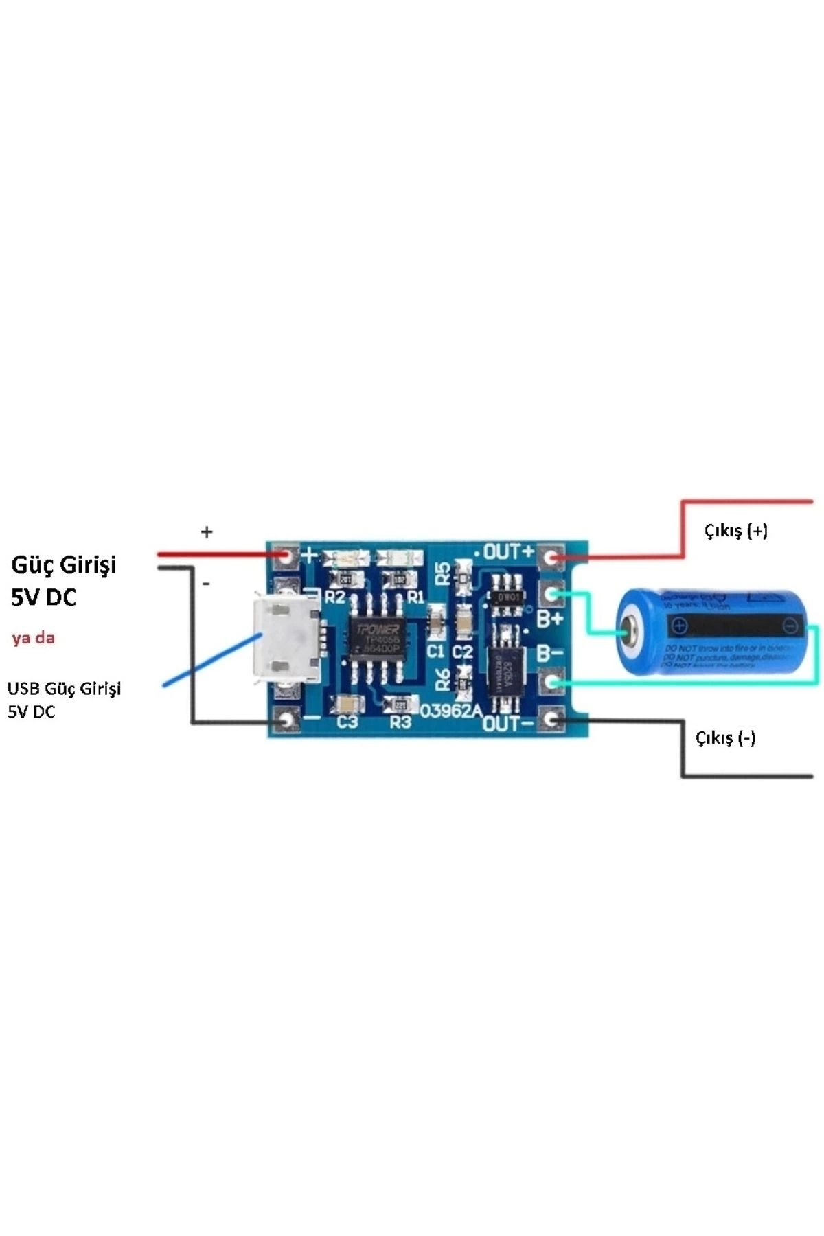 Tp4056 Mikro Usb Akım Korumalı 1a 3,7v Lityum Pil Şarj Devresi