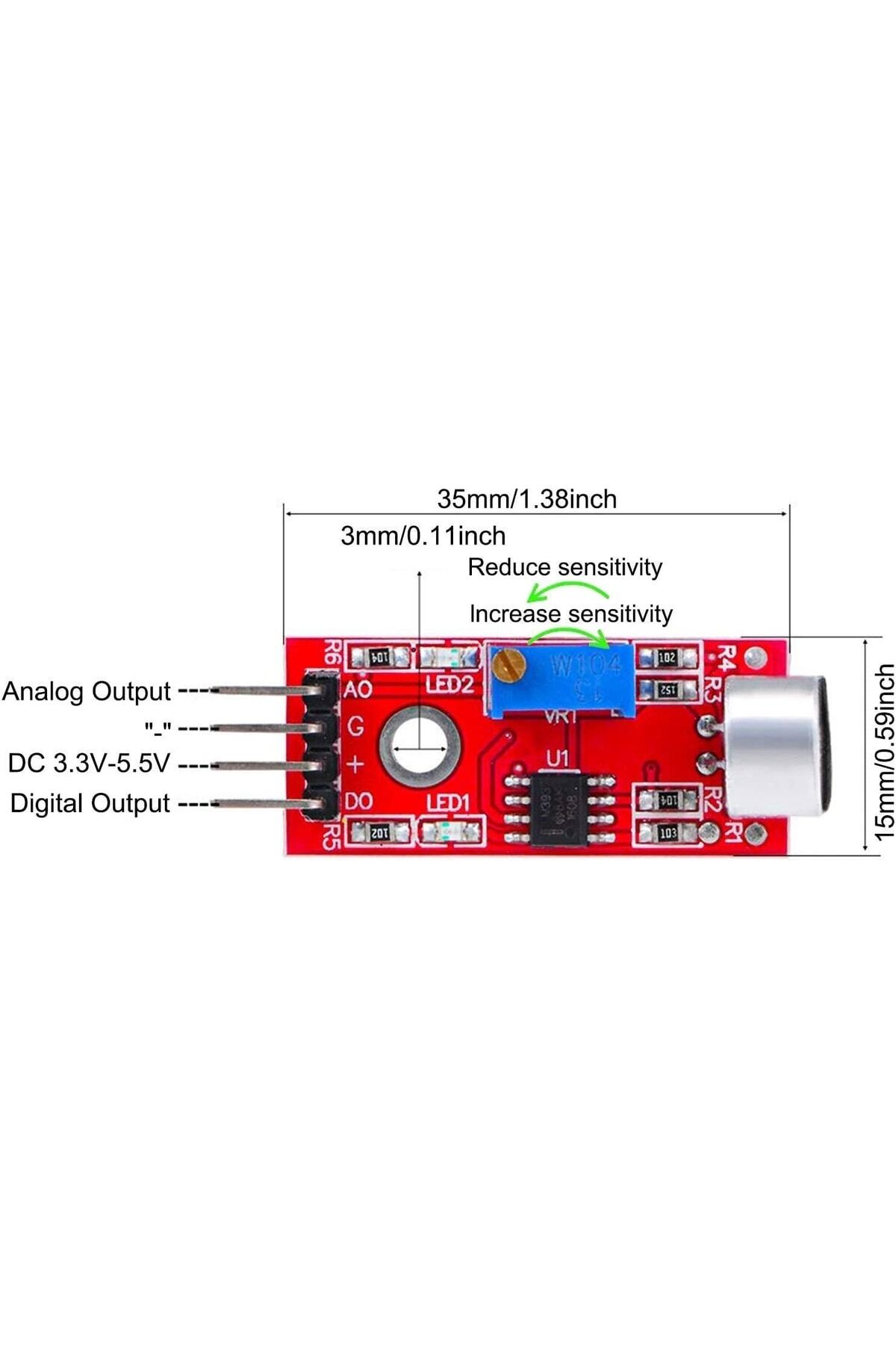 Ses Sens&ouml;r Mod&uuml;l&uuml; Mikrofon Analog Dijital &Ccedil;ıkış Arduino Ses Sens&ouml;r&uuml;