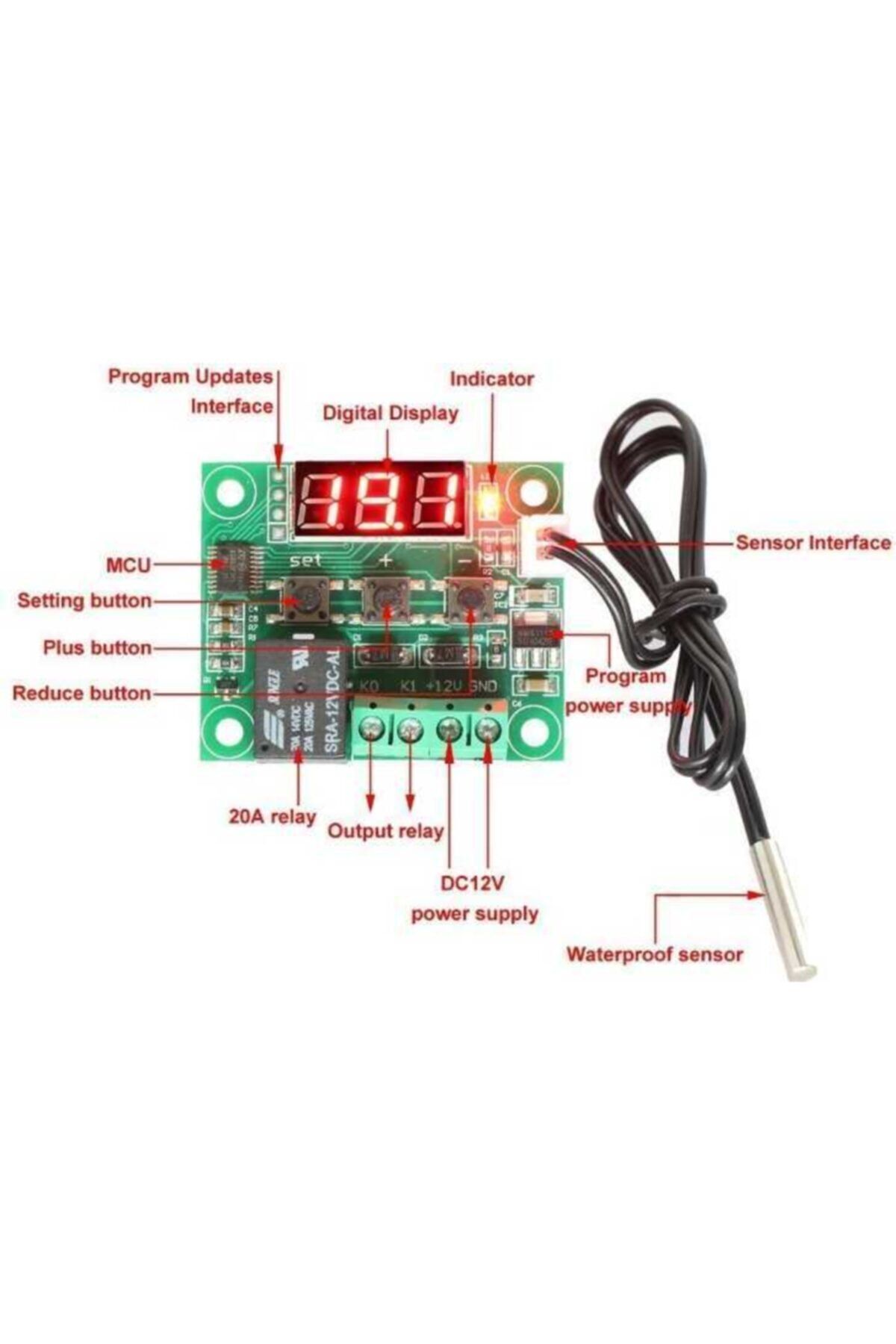 W1209 Dijital Termostat 12V Sıcaklık Kontrol Kartı