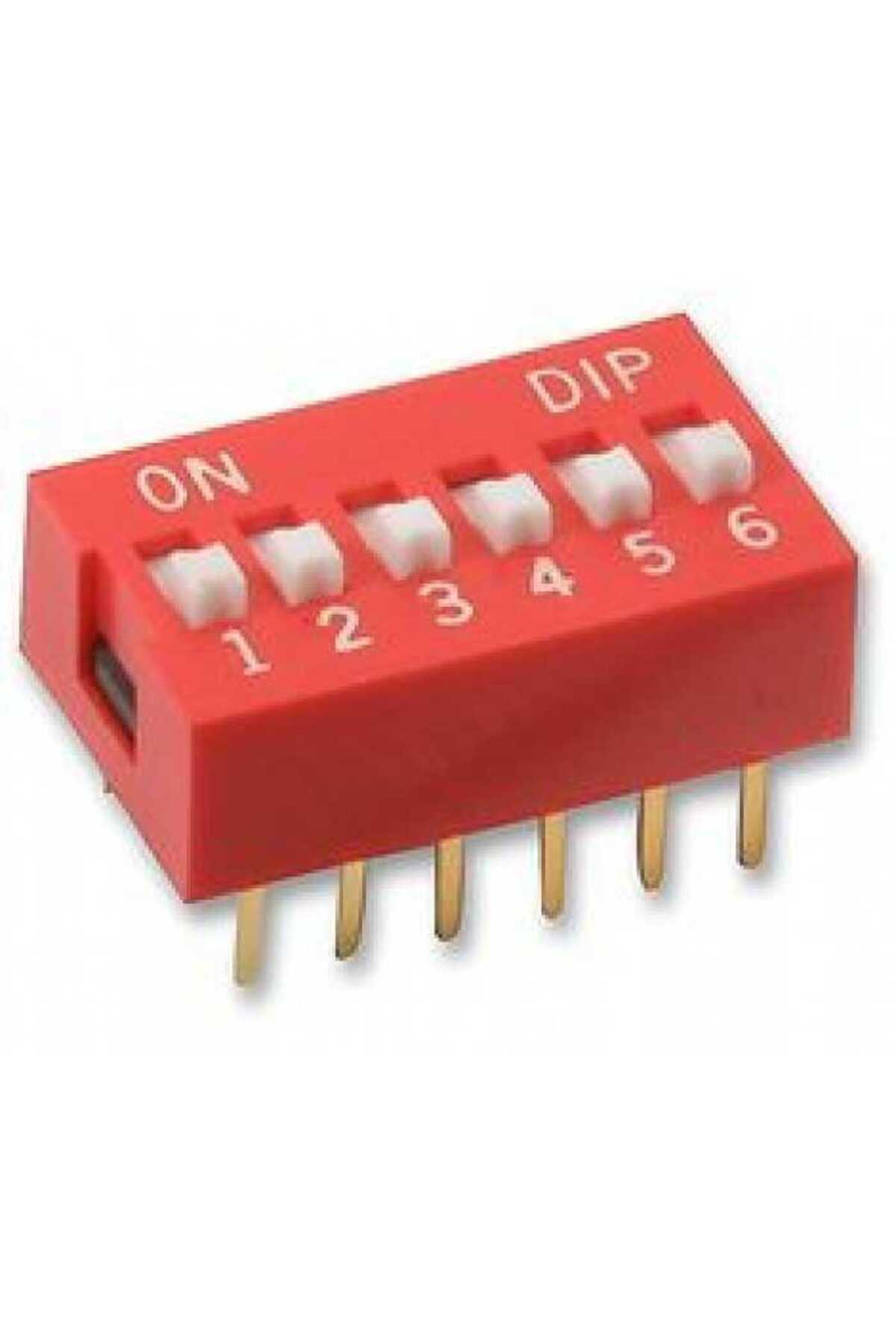 6'lı DIP Switch 12 Bacaklı 2,54 mm Kırmızı